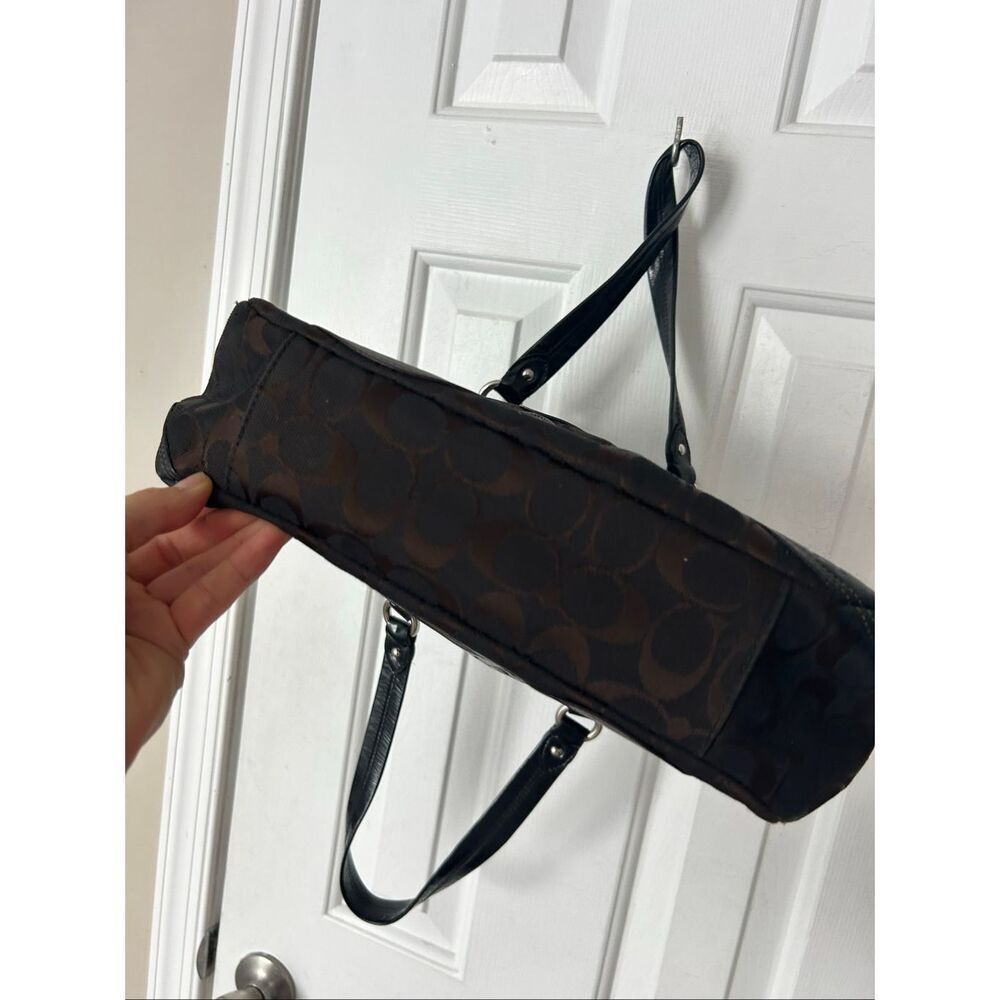 COACH Circle Patchwork East West Tote Black Brown F15466 Shoulder Handbag Purse - Picture 8 of 10